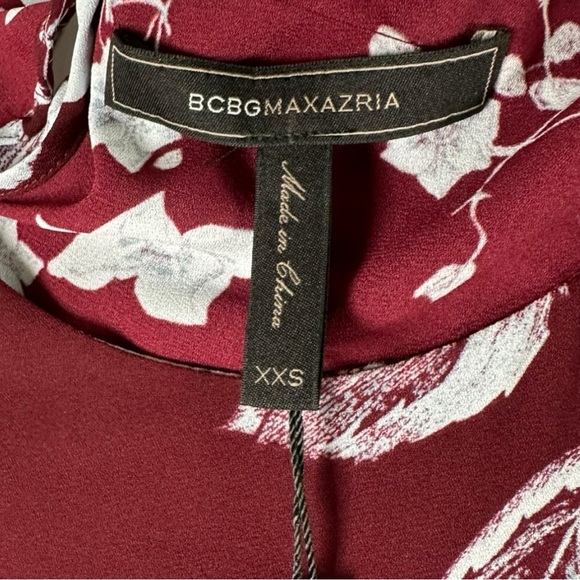 NWT BCBG Max Azria Ashton Port Burgundy Floral Long Sleeve Two Layer Dress XXS - Picture 4 of 11